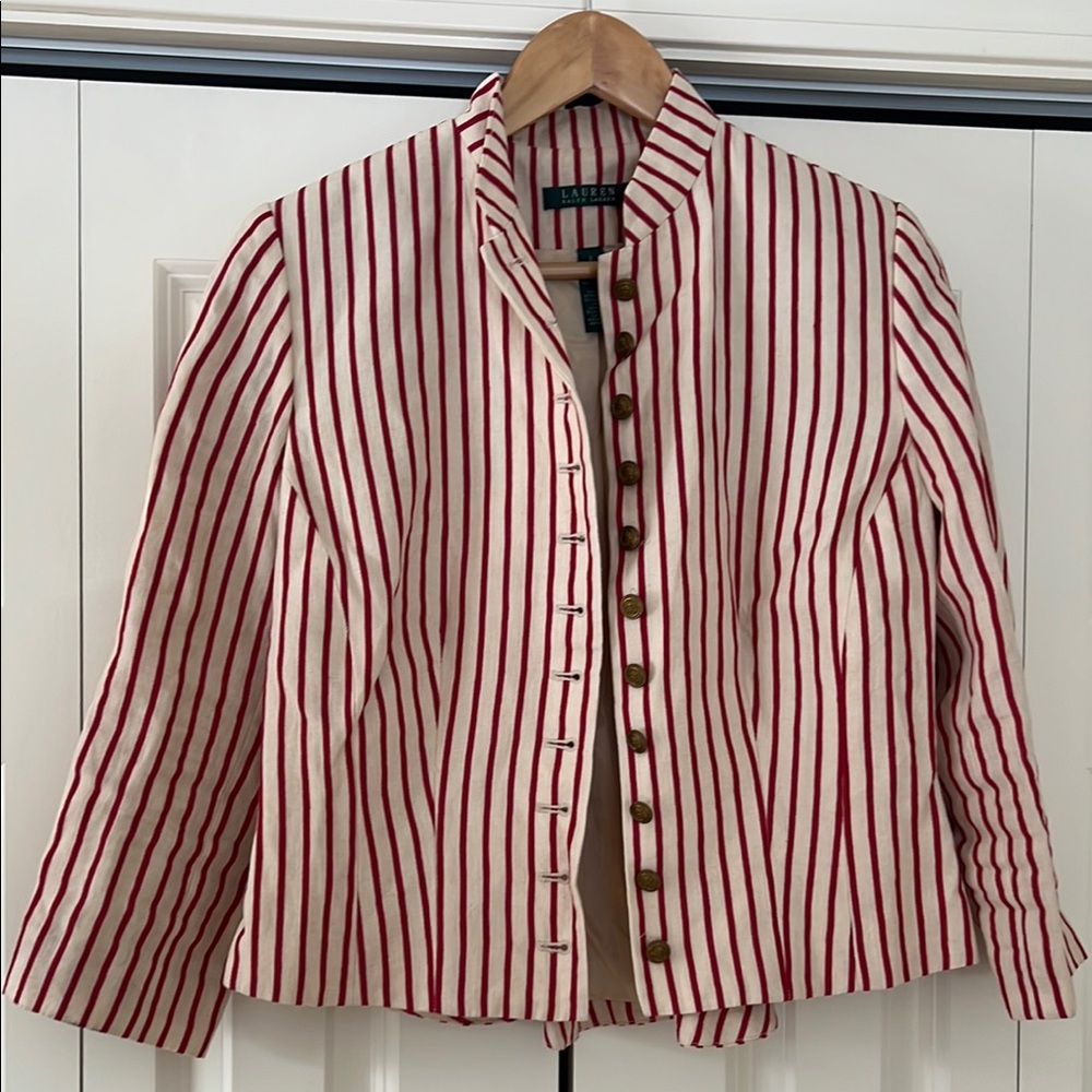 Ralph Lauren Red and White Striped Blazer 8